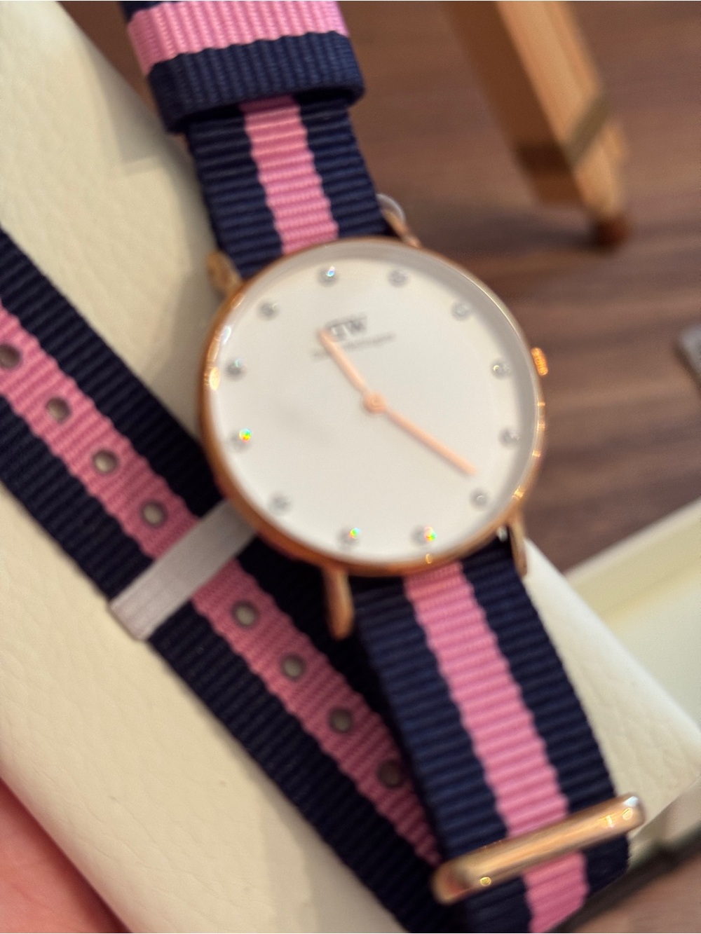 Daniel Wellington Navy and Pink NATO Strap Watch with Rose Gold Case - Picture 3 of 3